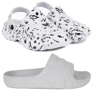 Pampy Angel Combo Pack of 2 Slipper/Flip Flops/Slides/Clogs/Sandals with Adjustable Back Strap for Men,(Cl-N11-White,Addi-M-Grey),8 (UK/India)