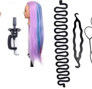 El Cabell Multicolored Hair Dummy For Hair Cutting Hair Styling Hair Sloon Dummy Practice Dummy with 5 PC Braid Tool and Clamp Stand (Purple Hair)