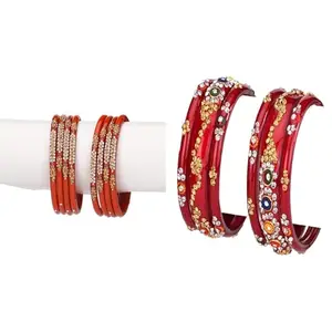 Somil Glass Bangle Combo | Bangles Set For Women | Suitable For Party, Puja & Daily Look, Pack Of 14, Red -P270