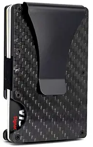 VOGARD Minimalist Slim Wallet for Men - RFID Blocking Front Pocket Credit Card Holder - Aluminium Metal Small Mens Wallets with Money Clip | 10 Card Holder (Black-New)