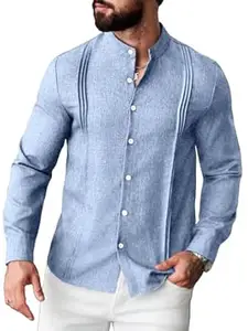 BE ACTIVE Men’s Solid Cotton Linen| Regular Chinese Collar | Full Sleeve | Pintuck Texture | Casual Shirt