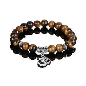 El Regalo ॐ OM ॐ Charm Healing Yoga 8mm Beads Stretchable Bracelets for Men/Women | OM Yoga Spiritual Jewelry (Tiger Eye)