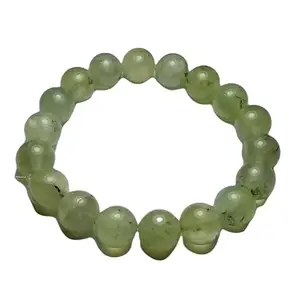 RRJEWELZ Natural Prehnite 10mm Round Shape smooth Cut Beads 7 Inch Stretchable Bracelet for Men & Women.|STBR_RR_07859_7.0