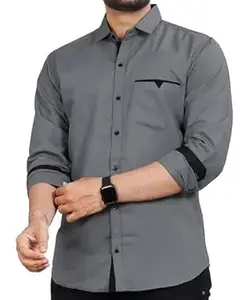 CB-COLEBROOK Men's Regular Fit Solid Soft Touch Cotton Casual Shirt with Pocket Design with Spread Collar & Full Sleeves (Available in Plus Size)