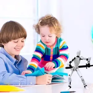 HATCHMATIC T13 Multi-Jointed Action Figure - Pre-Assembled 3D Printed Dummy Robot with Mechanical Design, Ideal for Desktop Battle Accessories and Decorations (Black and White).