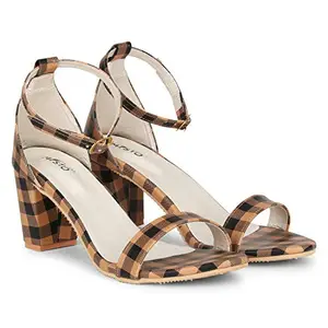 VAGON Women's And Girl's Formal Casual Synthetic Leather Block Heel Sandal (41, BROWN CHECK)