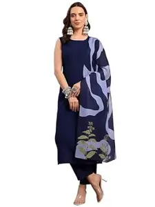 Pinkmint Women’s Cotton Blend Sleeveless Kurta Pant Set with Silk Dupatta | Comfortable Ethnic Wear, Office Wear, Casual & Festive Occasions | (Available in Plus Size)