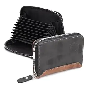 Stealodeal Long-Lasting Leather Zipper Debit/Credit/ATM 10 to 11 Card Holder (Grey)