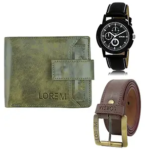 LOREM Watch-Artificial Leather Belt & Wallet Combo for Men (Fz-Lr13-Wl22-Bl02)