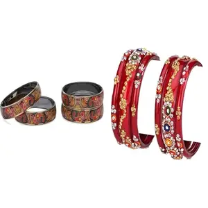 Somil Handmade Glass Bangles Combo | Simple Bangles For Women | Perfect For Daily, Puja & Celebrations, Pack Of 10, Multicolor, Red -N428