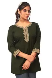GANIX - FASHION THAT DEFINE YOU Women’s Pure Cotton Embroidered Tunic Top | Short Kurti | 3/4 Sleeve Ethnic Western Fusion | Regular Fit Casual Office Wear | Stylish Everyday Comfortable Top for Women