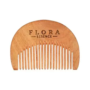Flora Essence Kacchi Neem Wooden Beard Comb for Men, Soaked In 13 Herbs, Neem & Sesame Oil For Multi-Actions - Detangling, Frizz Control & Shine Suited For All Hair Types | Neem wooden Beard pocket comb for men | Small comb pocket size mini comb beard styler
