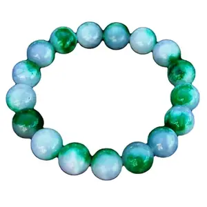 RRJEWELZ Natural Green Jade Round Shape Smooth Cut 12mm Beads 7.5 inch Stretchable Bracelet for Healing, Meditation, Prosperity, Good Luck | STBR_03831