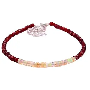 LKBEADS Garnet & Ethiopian Opal bracelet with Rosegold clasp - 3mm Rondelle beads- Faceted & Smooth Cut -7 Inch Adjustable Bracelet– Healing, Fashion, Gift, Spiritual, Yoga|LK_STACK_07643