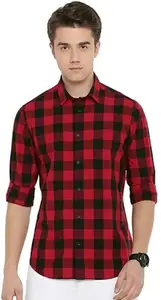 Men Checkered Casual Multicolor Shirt ()_BZ_T_T Sm_Ck_Red-Black_Shirt_M