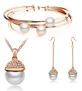 YouBella Fashion Jewellery Crystal Pearl Combo of Pendant Necklace Set, Bangle Bracelet and Earrings for Women and Girls