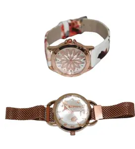 White Floral Watch & Rose Gold Magnetic Watch for Women & Girls Combo of 2