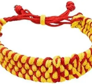 GIRLYZ ATTIRE Handcrafted Red and Yellow Thread Kalava Bracelet,Rakhi For Brother, Adjustable Woven Design(Pack Of 3 Piece)