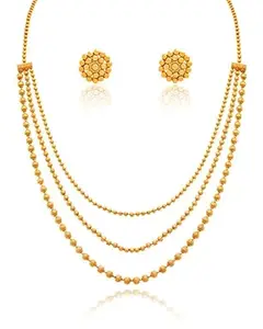 JFL - Jewellery for Less Traditional and Ethnic One Gram Gold Plated Multi Layer Round Gold Bead With Bead Earring Necklace set for Women & Girls,Valentine