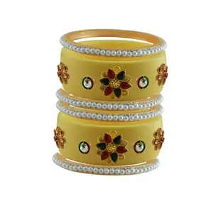 Vidhya Kangan Stone Stud Color Cream Acrylic Bangle | Over Size | Plus size |For Woman and girlsChura Bangles Set for Wedding and Party (sku-ban24967)