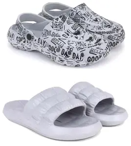 Pampy Angel Combo Pack of 2 Slipper/Flip Flops/Slides/Clogs/Sandals for Men,(Cl-Guday-Grey,Box-Grey),6 (UK/India)