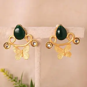Navraee Oxidised Silver Stylish Earrings for Women and Girls Golden Polish Butterfly Pattern Earring -Dark Green