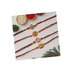 eCraftIndia Set of 4 Multicolor Floral Designer Rakhis for Brother, Bhabhi, Kids with Roli Chawal Pack