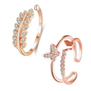 MEENAZ Rings for women stylish combo Platinum Silver heart butterfly Solitaire ring for girls girlfriend ladies wife sister AD CZ Stone American diamond rings 2 Adjustable rose gold Finger Ring 946