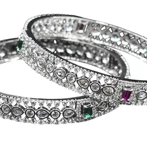 GVG gold plated Rodium 2 pieces of CZ Bangles for women(51)