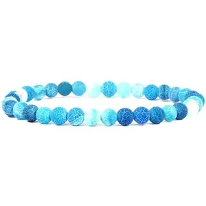 RRJEWELZ 6mm Natural Gemstone Blue Weathered Agate Round shape Smooth cut beads 7 inch stretchable bracelet for women. | STBR_RR_W_02318