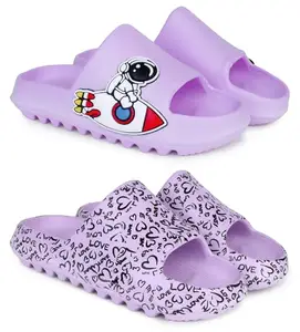 Pampy Angel Combo Pack of 2 Slipper/Flip Flops/Slides for Women,(Tato-Spac-Purple,YW-Love-Purple),40 (Euro)