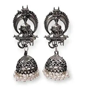 Total Fashion Oxidised Antique Pearl Work Om Shanti Afghani Jhumka Earrings for women and girls