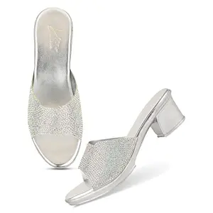 JM LOOKS Casual Fashion Heel Sandals Silver Solid Comfortable Sole For Womens & Girls