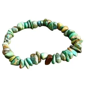 Lady Works Natural Ajax Turquoise 7-9mm Nugget Chips Shape Smooth Cut Beads 8 Inch Stretchable Bracelet For Men & Women. Unisex Bracelet For Healing, Meditation, Prosperity, Gift & Luck|LW_BRST_00227_8.0