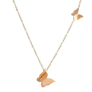MEENAZ Pendant for Women and Girls Rose Gold Pendant Necklace for Women Western Stainless Steel Butterfly Long Chain Pendants Jewellery for Women Birthday Gift for Girls Anniversary Gift for Wife-308