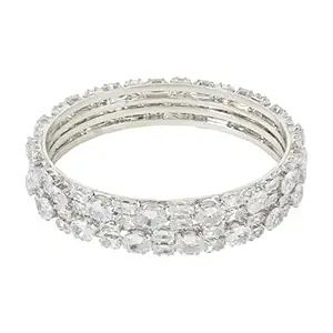 I Jewels Silver Plated Thick Brass Bangles Encased With CZ American Diamonds For Women/Girls (ADB459S) (Set of 2)