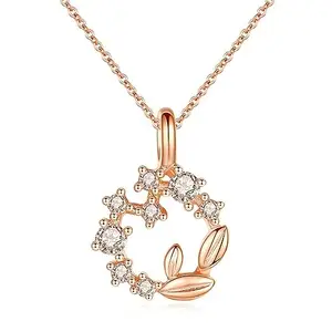 MYKI Beautiful Leaves Necklace For Women & Girls Silver Cubic Zirconia Stainless Steel Pendant (Rosegold)