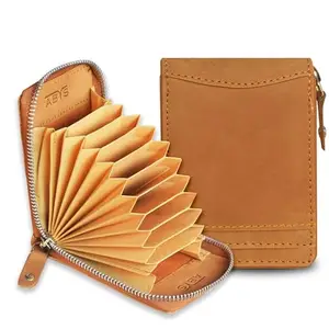 ABYS Genuine Leather Tan Unisex Wallet||Card Case||Card Holder with Zip Closure