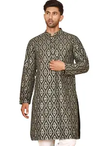 Jompers Traditional Mirror Embroidered Kurtas for Men (Olive, XL)