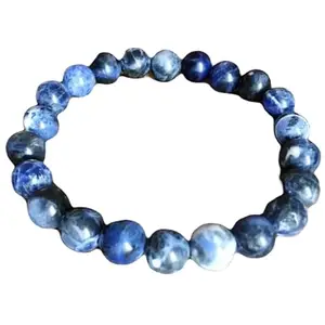 RRJEWELZ Natural Blue Sodalite 8mm Round Shape Smooth Cut Beads Stretchable Bracelet for Men & Women.|STBR_RR_02258_8.0