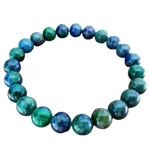 RRJEWELZ Natural Azurite Round Shape Smooth Cut 8mm Beads 7.5 inch Stretchable Bracelet for Healing, Meditation, Prosperity, Good Luck | STBR_01108