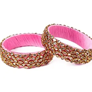 Saumakshi Designs Silk Thread Bangle Kada for Women (Baby Pink) (2.8)