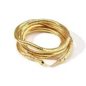 Hiss Two in ONE Neckpiece and Bracelet, Adjustable Gold Snake Design, Stainless Steel