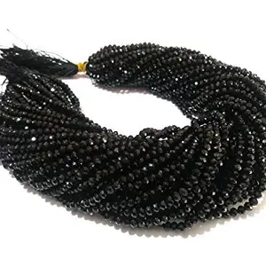 Zoya Gems & Jewellery 5 Strand Black Chalcedony Rondelle Faceted 4MM Gemstone Beads 14"inch Strand For Jewelery Making