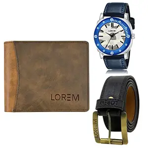 LOREM LOREM Mens Combo of Watch with Artificial Leather Wallet & Belt FZ-LR54-WL26-BL01