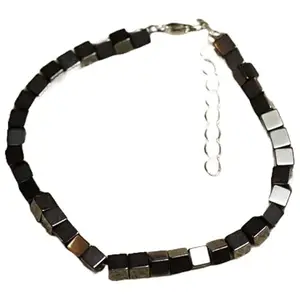 RRJEWELZ Black Hematite Bracelet for Men & Women – 6mm Cube Smooth Black Beads – 7 inch adjustable with Silver Plated Clasp – Healing, Fashion, Gift, Spiritual, Yoga|LCBR_RR_01019