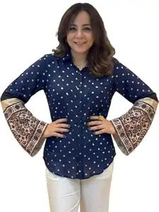 Women's Japan Satin Bandhani Purple Shirt