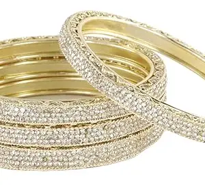 LAVAZZA Gold Diamond Metal Bangles Kada Set For Women & Girls with Zircon Stones | AD Stone Bangles | Chuda Set | Metal Kada For Women | Girls' Bracelet Chudi | Gold Kangan Latest-(RDB4-Gold-2.6)