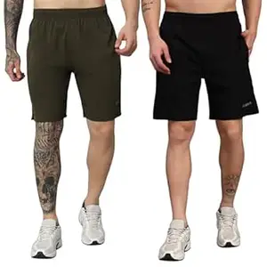 ATICX Polyester Shorts for Men - Quick Dry Lightweight with Zipper Pockets - Gym, Running, Jogging, Training Half Pants for Basketball, Swimming, Badminton, Cycling, Football, Outdoor & Home Wear