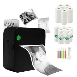 PRINHSJI Mini Sticker Printer, Bluetooth Smart Pocket Inkless Thermal Printer with 10 Rolls Thermal Paper and Stickers for iOS and Android, Portable Receipt Printer for Photo Diary, Notes, Memo